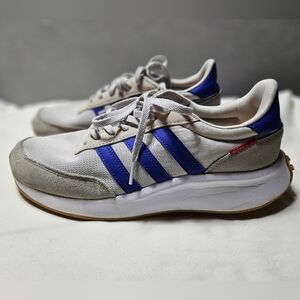 Adidas Men's White and Royal Blue Sneakers.
